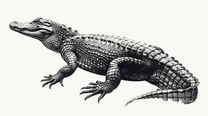 Naklejka premium An illustration of an alligator in black and white, suitable for use in publications, presentations or online content