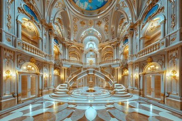 Obraz premium A spacious room with a central fountain, perfect for events or relaxation