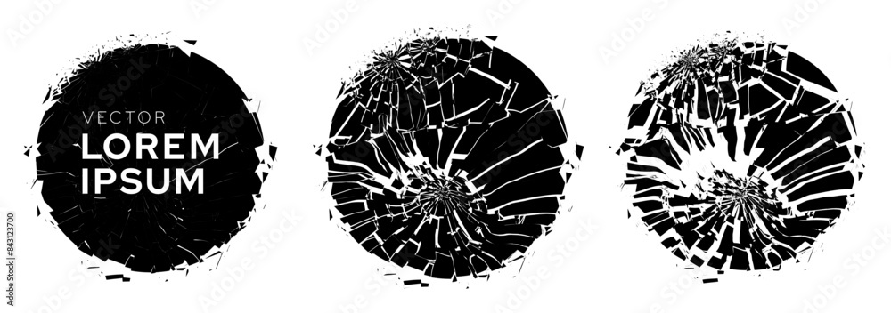 Poster broken glass circles with cracks. abstract comic book flash explosion blast radial lines. shattered,