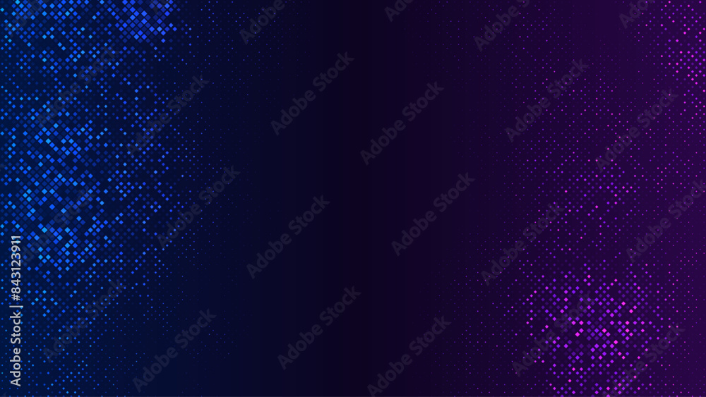 Poster Abstract Digital Technology Futuristic Background. Square Pixels Pattern with Lighting Glowing Particles Square Elements. Technology or Science Research Presentation Backdrop. Vector Illustration.