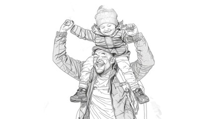 Fototapeta premium A father or uncle-like figure cradling a young child on their shoulders, showing affection and care