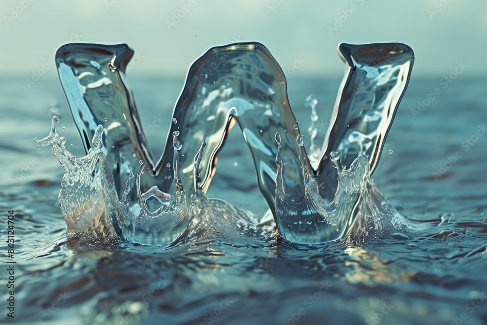 Poster close-up of water droplets on an alphabet letter w, suitable for use as a graphic element or symbol