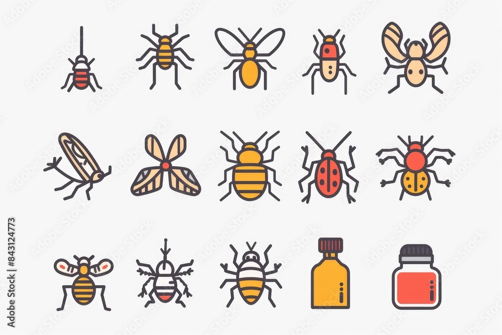 Poster collection of insect icons on a white background, ideal for use in educational or informational mate