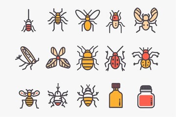 Collection of insect icons on a white background, ideal for use in educational or informational materials