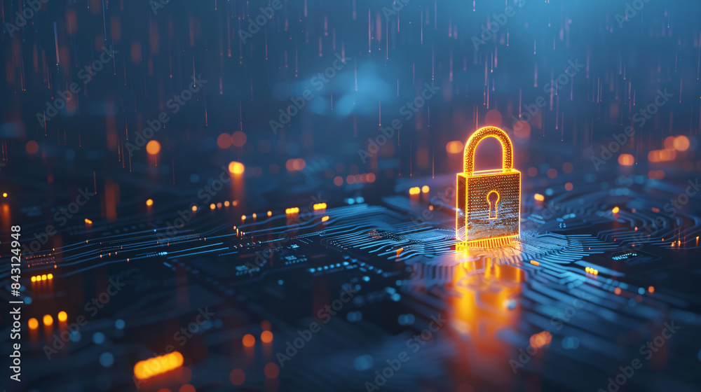 Aufkleber Digital padlock representing data protection glows on a futuristic electronic network circuit