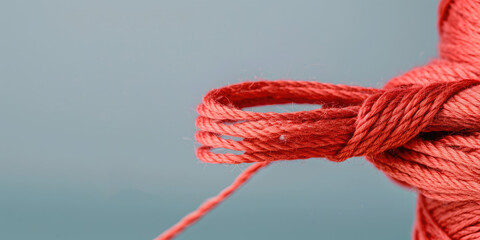 Close-up of red thread ties on a plain background. Creative concept of destiny lines