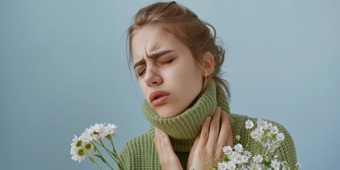 A woman holds a bouquet of flowers in a green sweater, a simple yet lovely moment