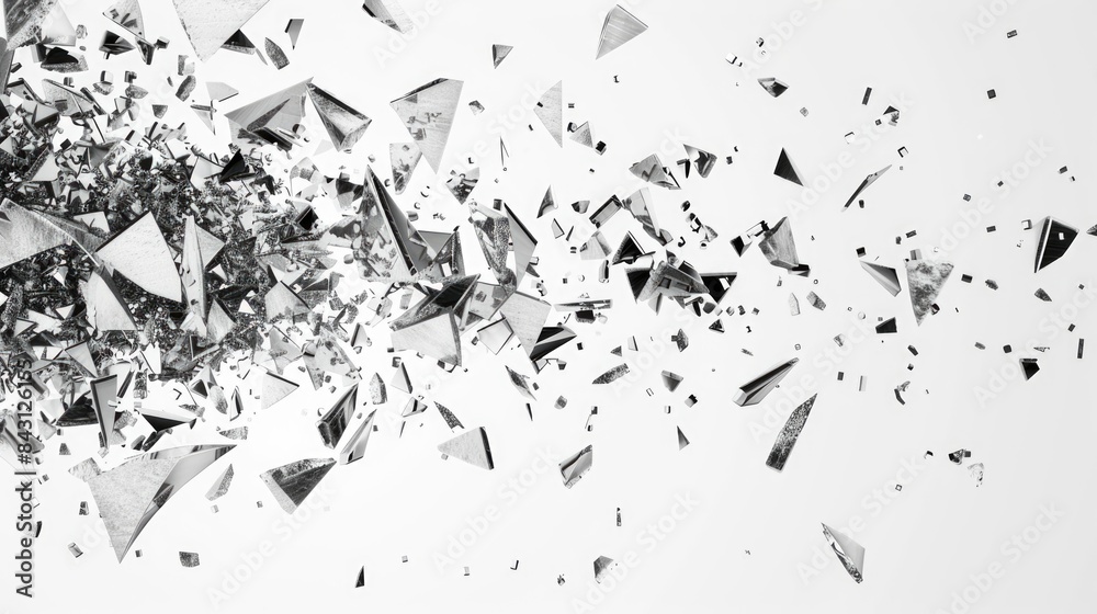 Poster a close-up of shattered glass with various pieces scattered on the ground, suitable for use in crime