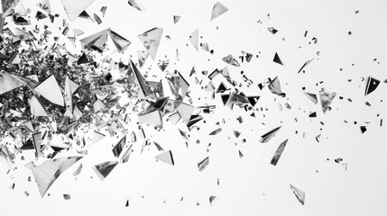 A close-up of shattered glass with various pieces scattered on the ground, suitable for use in crime scene or detective stories