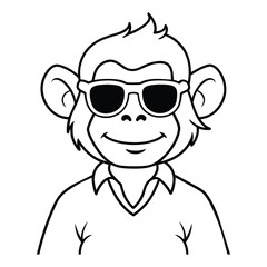 cute smiling cartoon character of monkey in polo tshirt wearing sunglasses anthropic animal vector outline