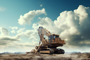 Clouds in the sky. Heavy Earth moving equipment in Clouds