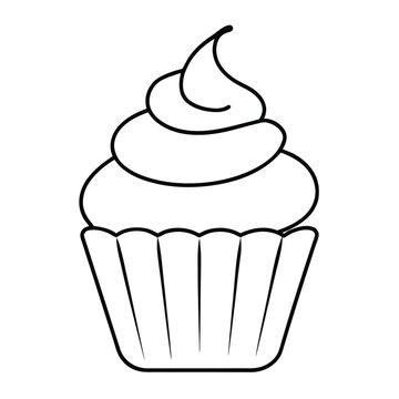 outlined cupcake with swirl frosting clip art preview