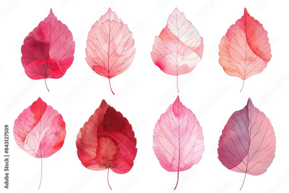 Aufkleber a collection of six colorful leaves arranged on a white background, great for adding some natural be