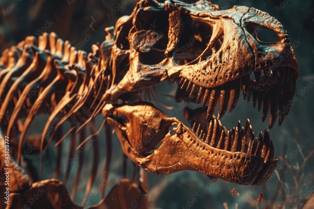 Poster A detailed view of a dinosaur's skeletal remains