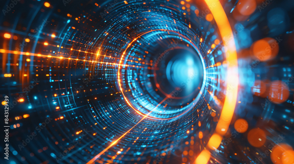 Poster abstract digital technology tunnel with glowing lights and a futuristic vibe