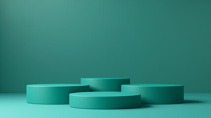 Sets Composition of steps realistic Minimal background. simple podium green blue  Teal color background environment with copy space for product presentation. 3d rendering illustration.