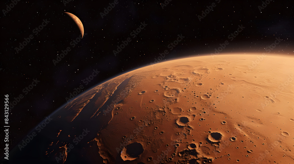 Wall mural a view of the surface of the planet with a star in the background.