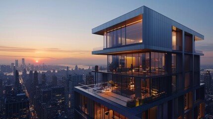Cutting Edge Residential Skyscraper with Panoramic City Views at Sunrise