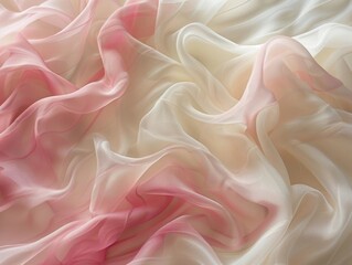 Fototapeta premium Romantic Gradient of Soft Pink Blending into Creamy White Gentle Fabric Texture