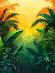 Immersive Tropical Landscape with Vibrant Color Gradient