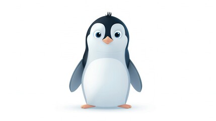 Naklejka premium A penguin with big eyes, a black and white beak, standing against white background and facing the camera