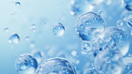 Water bubble background. Blue underwater, clean aqua drink. Oxygen air refreshing. Realistic liquid backdrop