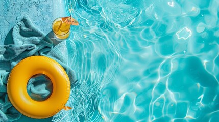 Fun retirement. Flatlay summer fun by the pool in colorful colors. Ideal for water based party invitations and announcements, product mockup, text background, graphic banners, and more.