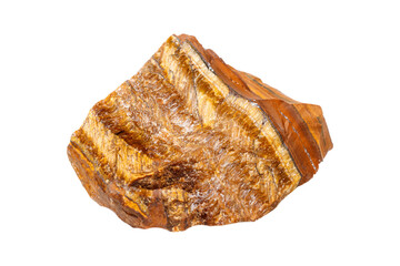 Tiger's eye mineral stone in the breed on a white background close up