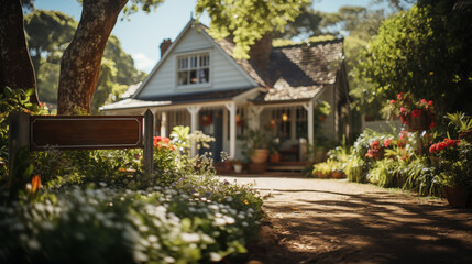 View on the cozy country house with cute garden