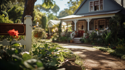 View on the cozy country house with cute garden