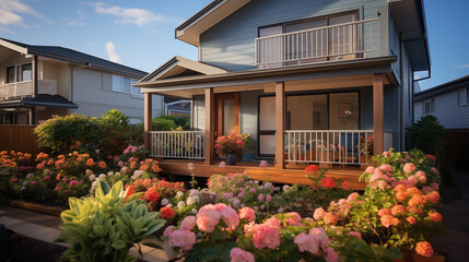 View on the cozy country house with cute garden