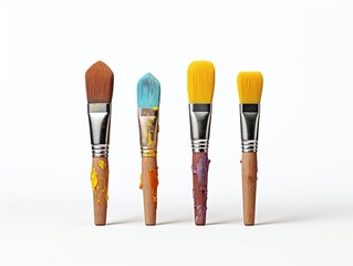 Paintbrushes, isolate on white background, dicut PNG style
