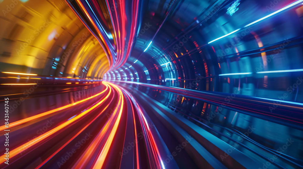 Poster light trails zooming through a tunnel, evoking a feeling of velocity and motion
