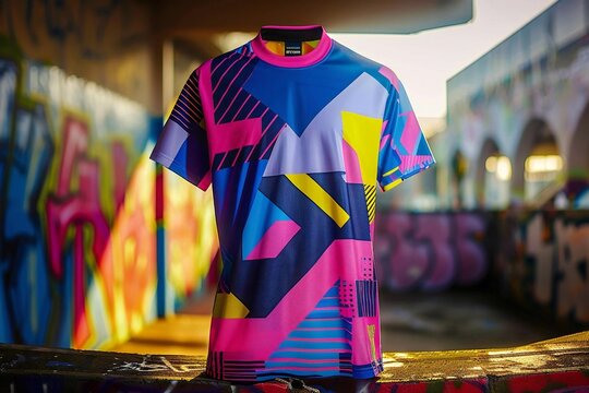 Add a bold pop of color to your outfit with this modern and eye-catching Heat Transfer T-Shirt featuring vibrant geometric patterns that are sure to turn heads. Perfect for adding a stylish touch 