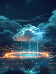 Cloud computing transfer big data on internet. futuristic digital technology .Generative AI hyper realistic 