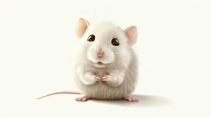   A white mouse rests atop a white floor alongside a red mouse also perched on a white floor