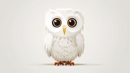   White owl on white background, big brown eyes, shadowed head