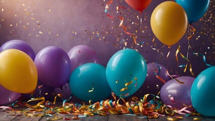 Vibrant Birthday Celebration Frame with Balloons and Ribbons