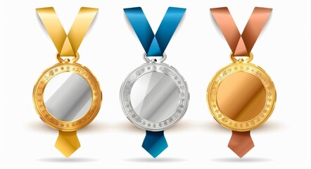 Gold, silver and bronze medals isolated on white background.	