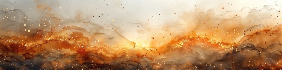 watercolor beige ink and sparkling gold splashes, picture, white background Background of flowing golden sand and smoke, in the style of digital art with copy space