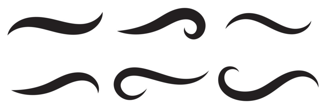 Swoosh and swash typography tails shape. Underline retro swoop wave line for athletic tshirt. Vector strockes set