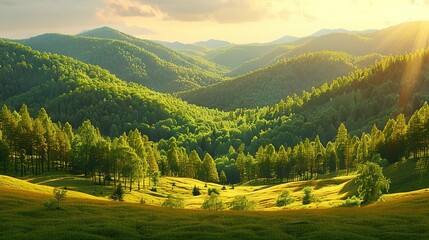 Obraz premium A lush green hillside, covered in many trees