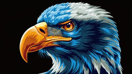 Fototapeta premium A detailed image of an eagle's face against a dark backdrop, featuring shades of blue, white, and yellow