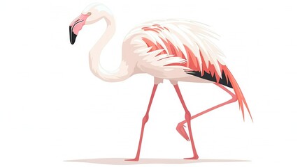 Fototapeta premium Pink Flamingo standing on one leg, head turned sideways, legs crossed