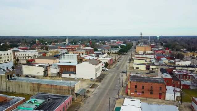 Aerial shot of downtown Selma, Alabama, by the Alabama River. Queen City of the Black Belt. Known for the Battle of Selma and for the Selma to Montgomery Marches