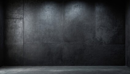 3D rendering empty old aged room or black concrete floor and wall. Dark and gray abstract cement wall and studio room.