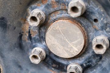 Rusty Car Tire Bolt CloseUp Durability and Wear