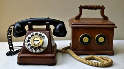 Rotary dial antique telephone set