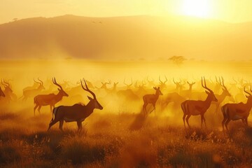 herd of wildebeest in the savannah