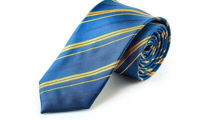 Blue tie with gold stripes isolated on a white background